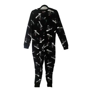 New Skelton Santa Snowboarding Print One Piece Pajamas in size Large.